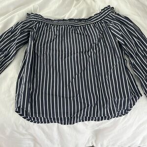 Size 0 J Crew off the shoulder blue and white stripped shirt in great condition!